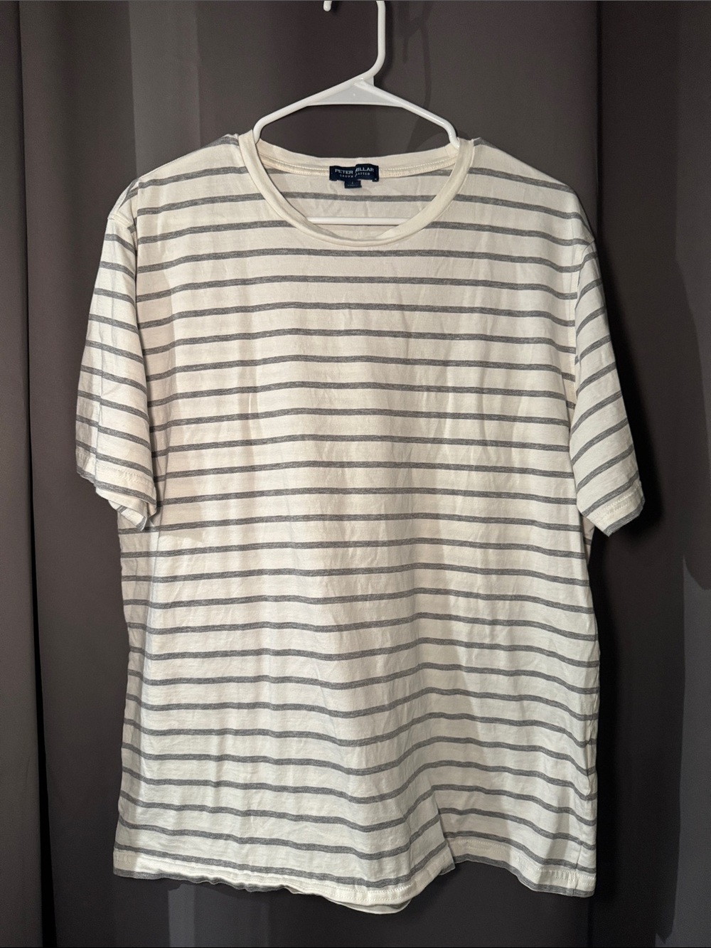 Peter Millar Cream Tee with Gray Horizontal Stripes